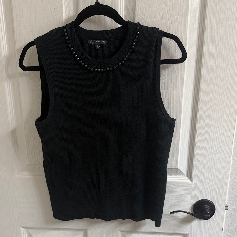 Adrianna Papell Black Tank Top with Beaded Detail
